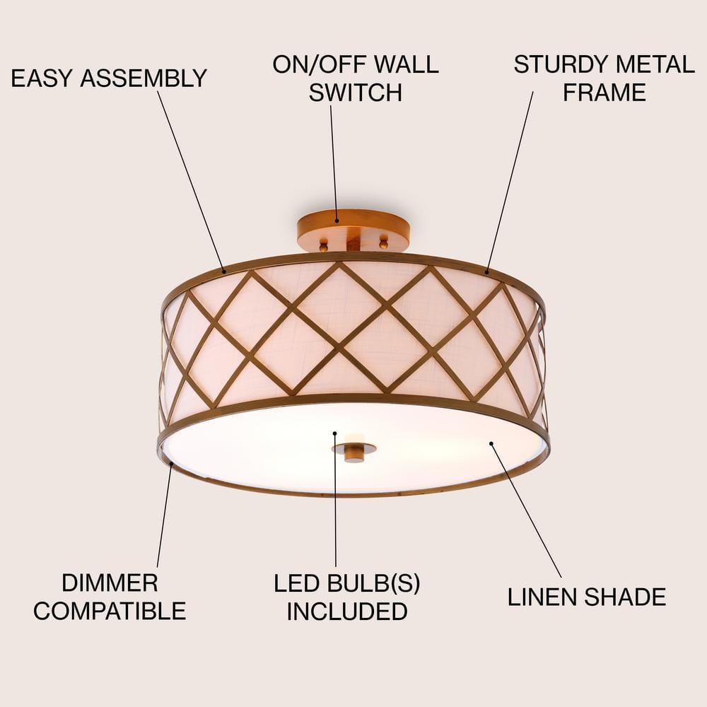 Elizabeth 16.75" Gold and White LED Drum Flush Mount Light