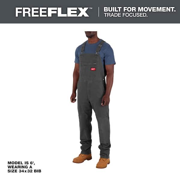 Milwaukee Men's Gray 30 in. x 32 in. FREEFLEX Unlined Bib Overalls
