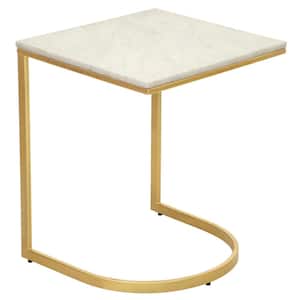 Lorelie 16 in. Gold 20 in. High Square White Marble Top Accent Table