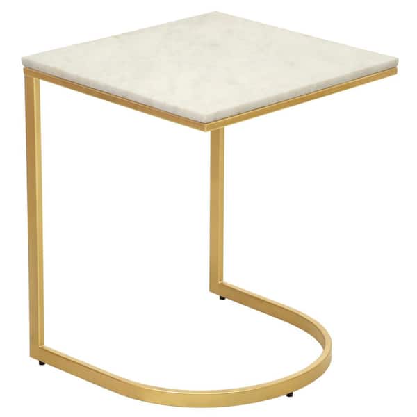 CAROLINA CLASSIC Lorelie 16 in. Gold 20 in. High Square White Marble Top Accent Table