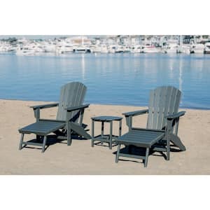 Hampton Gray Patio Plastic Adirondack Chairs with Hideaway Ottoman (3-Piece)