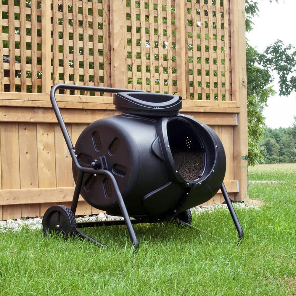 Black 50-Gallon Wheeled Tumbling Outdoor Composter with Steel Frame
