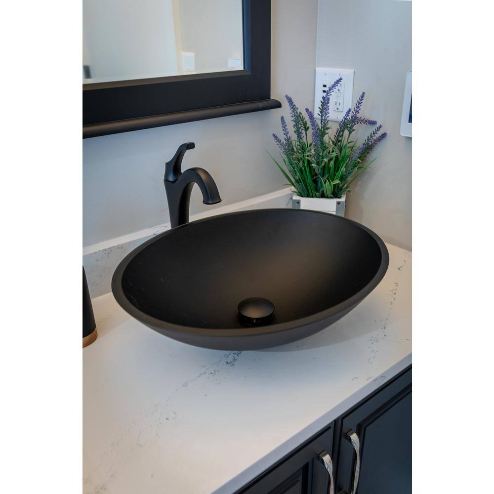 Matte Black Oval Tempered Glass Above-Counter Sink