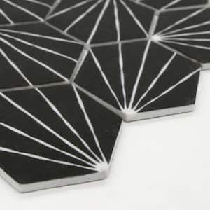Art Deco Black Hexagon 12x10.6in. Recycled Glass Matte Patterned Mosaic Floor and Wall Tile (8.9 sq. Ft./Box)