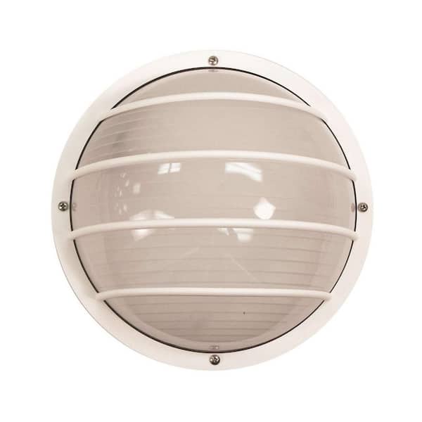 SOLUS Bulkhead 1-Light White 4000K ENERGY STAR LED Outdoor Wall Mount Sconce with Durable Frosted Polycarbonate Lens