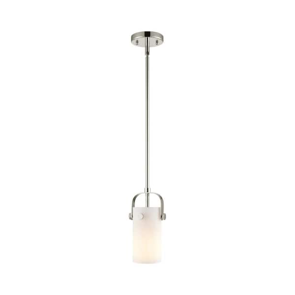 Innovations Pilaster II Cylinder 100-Watt 1 Light Polished Nickel Shaded Pendant Light with Frosted glass Frosted Glass Shade