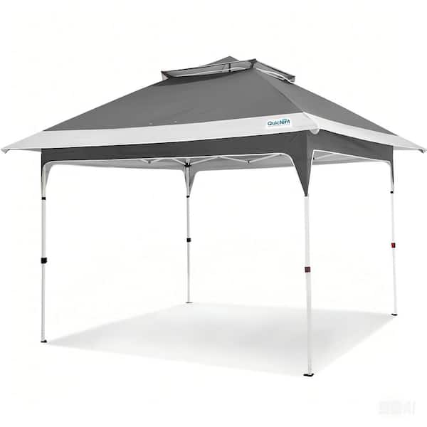 12 ft. x 12 ft. Easy Pop up Canopy Tent Outdoor Portable Eaved Gazebo Party Tent Waterproof with Vented Roof-Gray