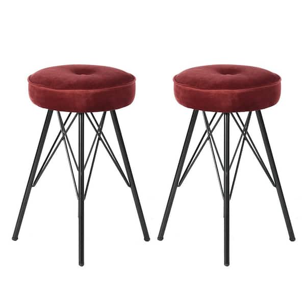 Homy Casa Eketahuna 20.4 in. Red Velvet Stools (Set of 2)
