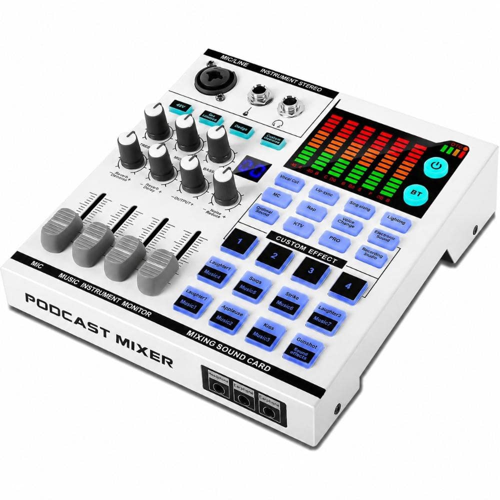 PBTEK Gaming Audio Mixer Sound Card with 48V Phantom Power Bluetooth and Multiple Inputs in Black Single Pack