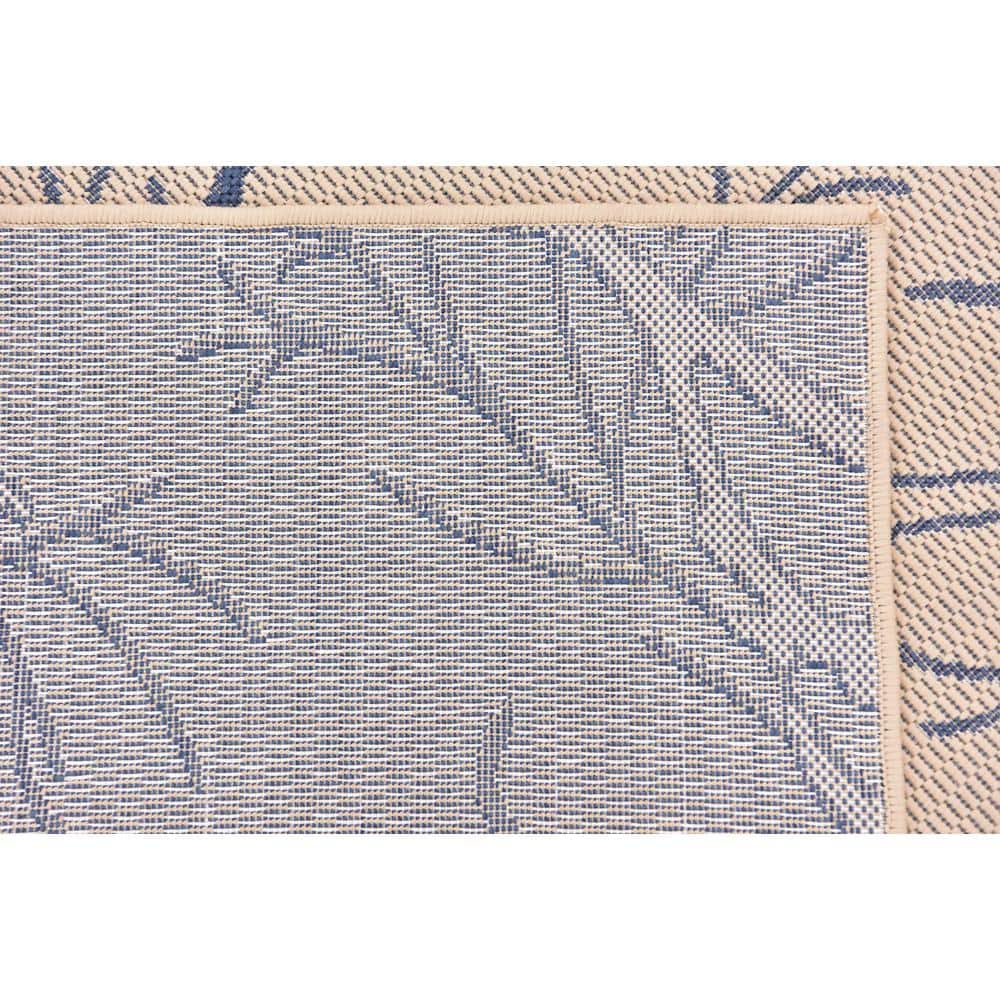 Easy-Care Beige & Blue Square Outdoor Rug - Stain-Resistant Synthetic