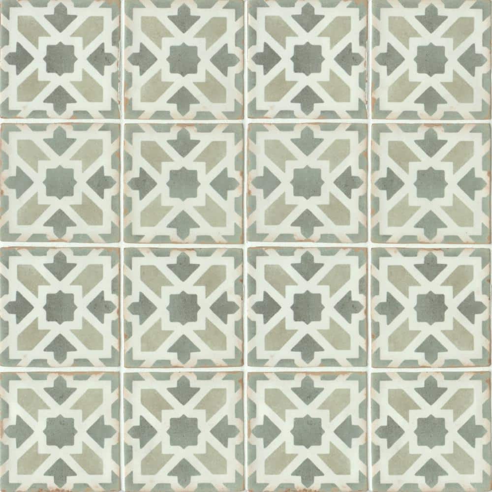 Casablanca 5" x 5" Green and White Ceramic Tile
