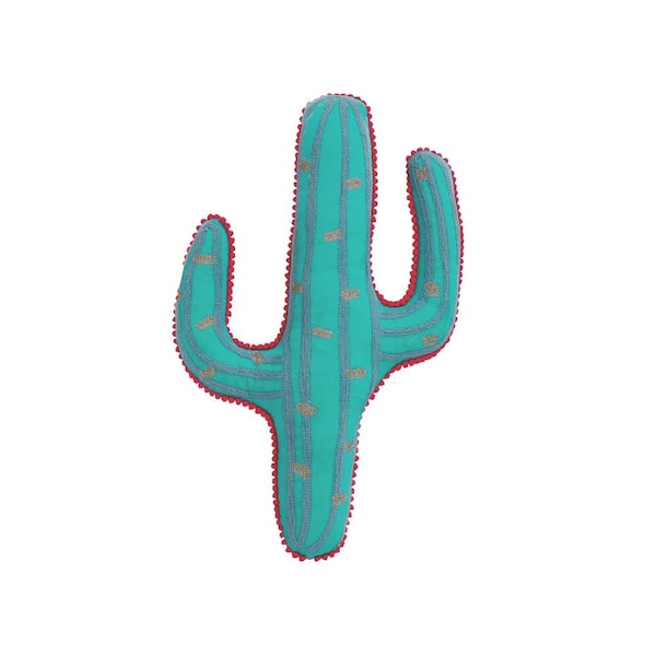 LEVTEX HOME Lima Llama Teal Cactus Shaped 9 in. x 17 in. Throw Pillow