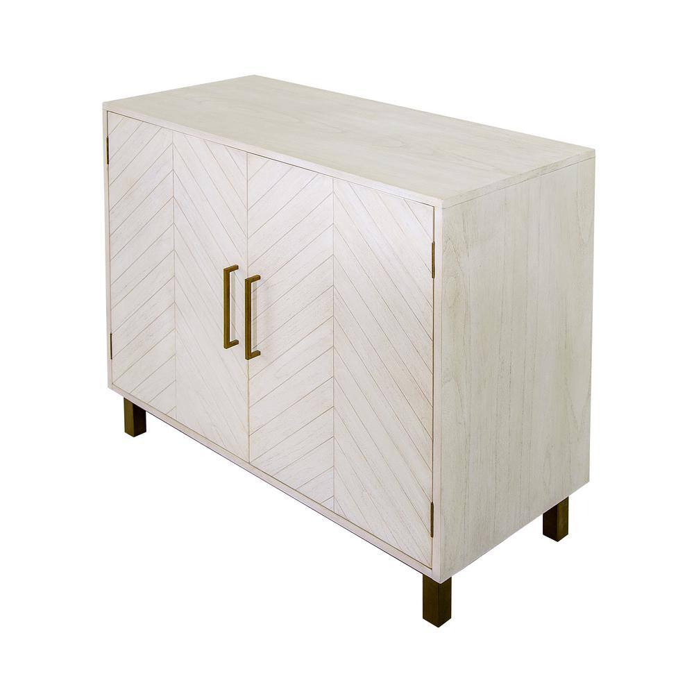 Gray Chevron Pattern Solid Wood Accent Cabinet with Brass Hardware