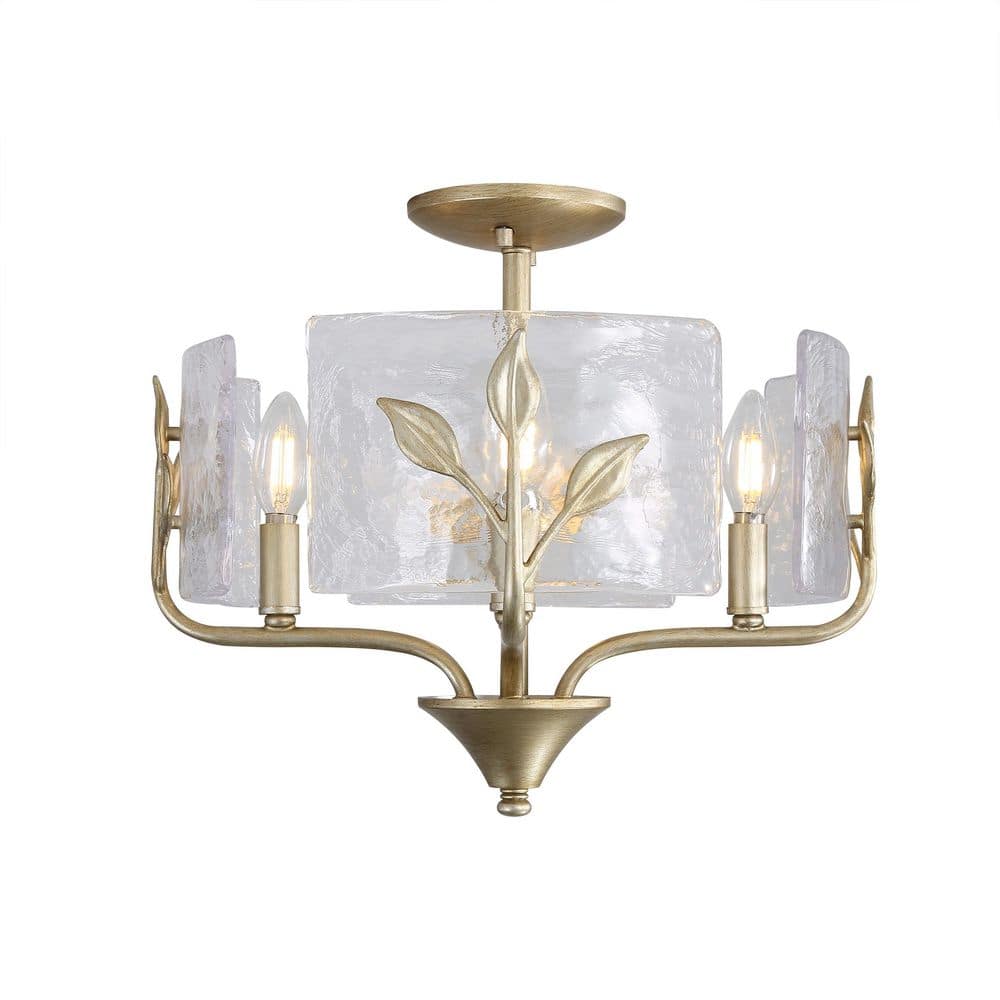 Bloem 16 in. 4 Light White Gold Modern Semi-Flush Mount with Hammered Water Glass Shade and No Bulbs Included price history on PriceWatchPro