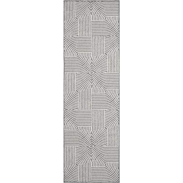Nourison Textured Home Charcoal Ivory 2 ft. x 8 ft. Geometric Contemporary Runner Area Rug