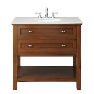 Austell 37 in. W x 22 in. D x 35 in. H Single Sink Freestanding Bath Vanity in Espresso with White Marble Top