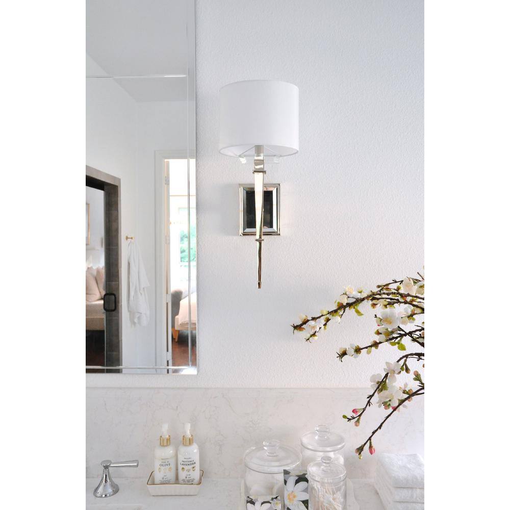 Elegant Polished Nickel Wall Sconce with White Silk Shade