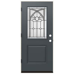 36 in. x 80 in. Right-Hand/Inswing 1/2 Lite Ardsley Decorative Glass Marine Fiberglass Prehung Front Door