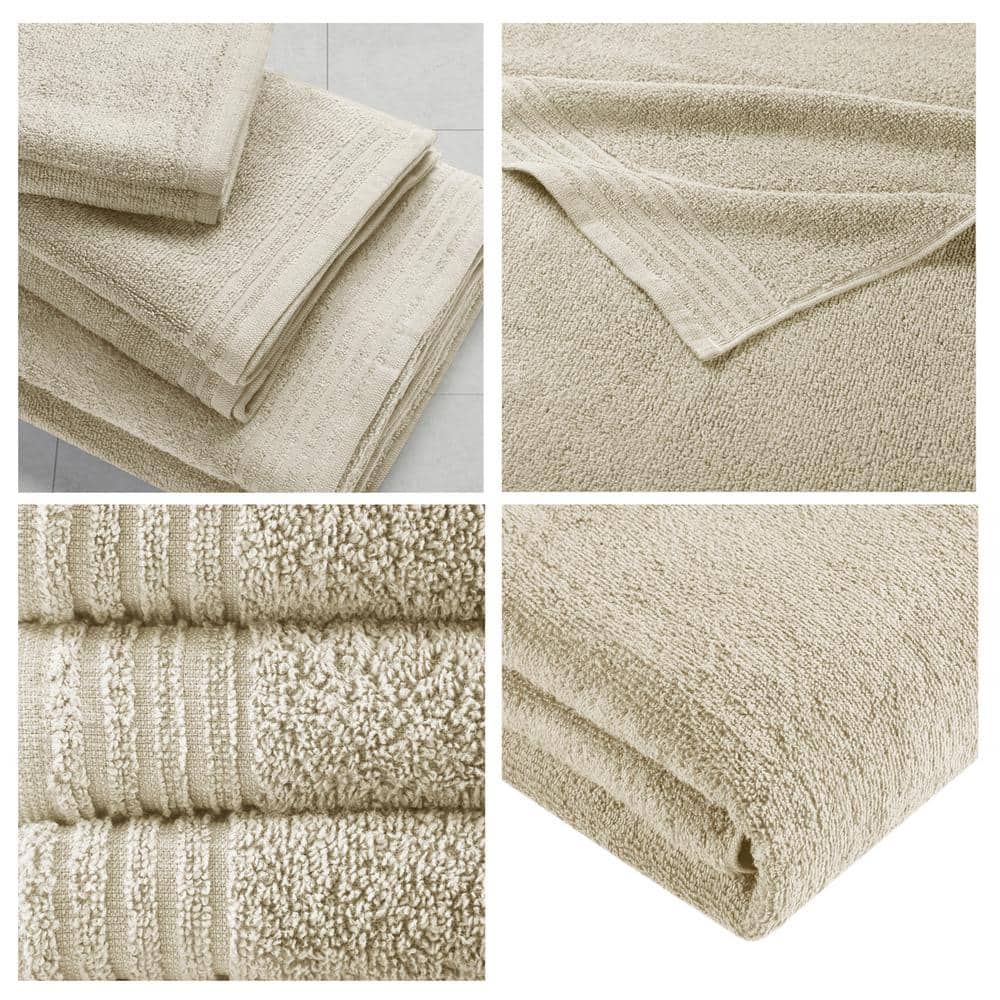 12-Piece Beige Cotton Quick-Dry Bath Towel Set