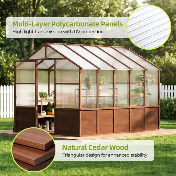 Epicpoplar 8 ft. x 10 ft. Cedar Wood Walk-In Greenhouse Kit with
