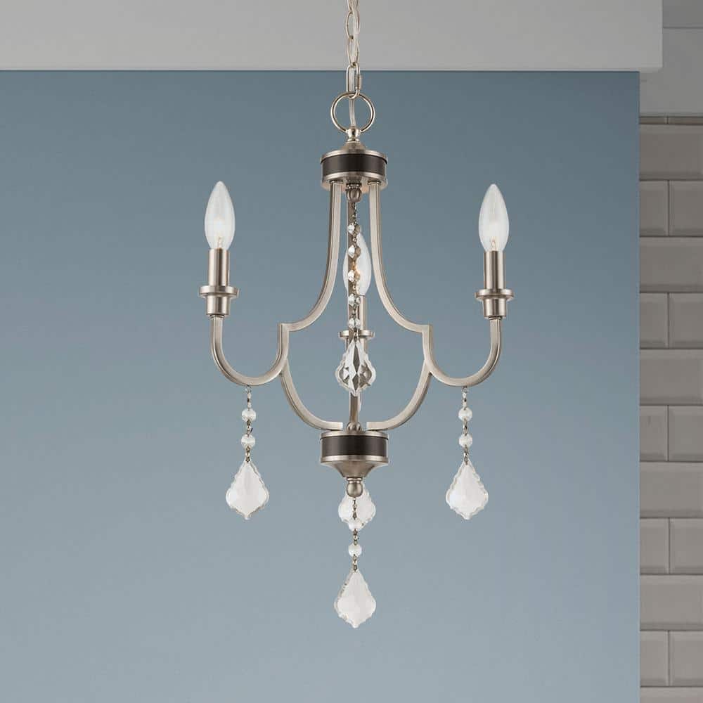 Elegant Brushed Nickel 3-Light Mini Chandelier with Clear Crystals