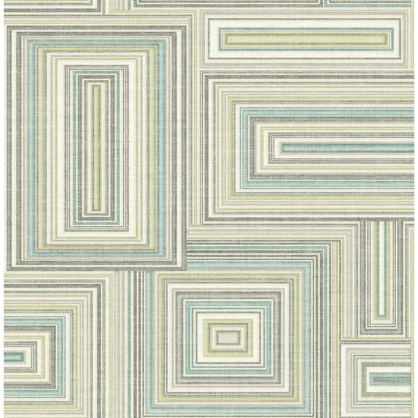 Seabrook Designs Attersee Squares Powder Blue, Sage, and Greige Paper Strippable Roll (Covers 56.05 sq. ft.)