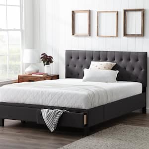 Anna Upholstered Charcoal Full Bed with Drawers