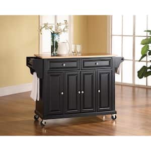 Full Size Black Kitchen Cart with Natural Wood Top