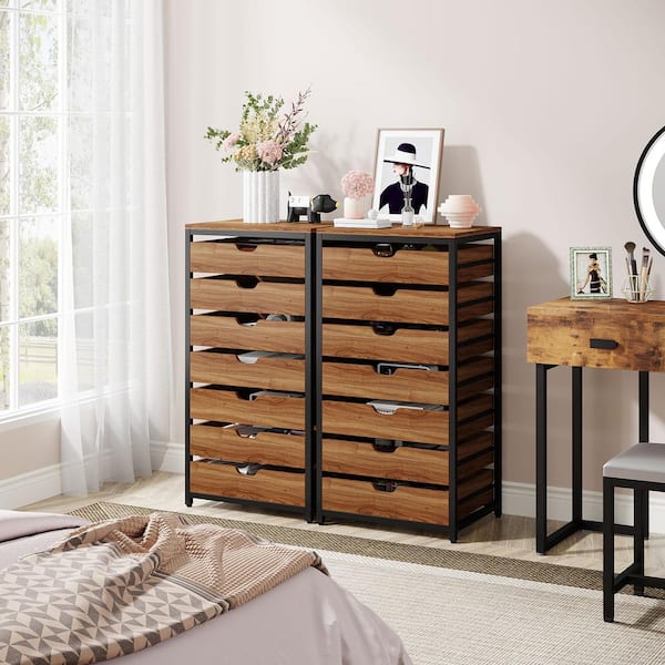 TOSWIN Space-Saving Brown Wooden 7-Drawer Dresser for Bedroom and
