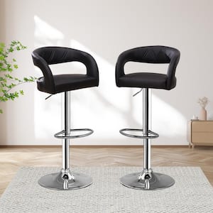 Bar Stools Adjustable Swivel Modern PU Leather Barstools, Counter Bar Stools with Back and Arms, Black Set of 2