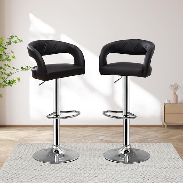 VECELO Bar Stools Adjustable Swivel Modern PU Leather Barstools, Counter Bar Stools with Back and Arms, Black Set of 2
