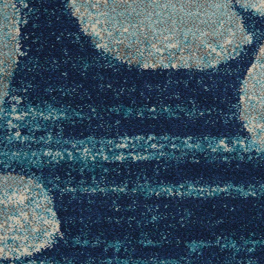 Navy and Light Blue Floral Synthetic 4' x 6' Area Rug