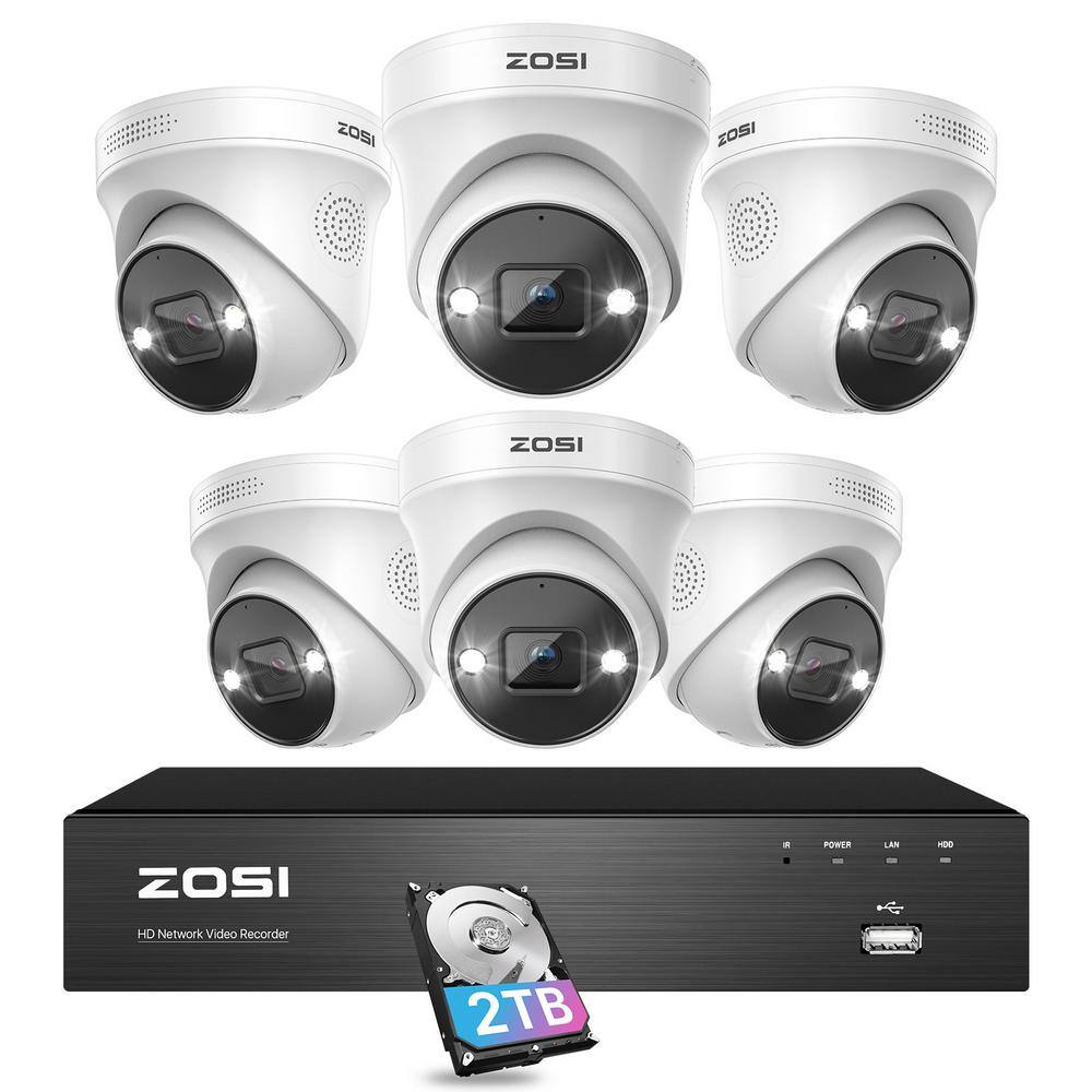 ZOSI 4K UHD 8Channel 2TB PoE NVR Security Camera System with 6 8MP