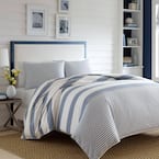 Nautica Fairwater 3-Piece Blue Striped Cotton Full/Queen Comforter Set ...