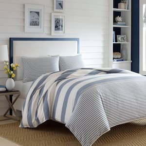 Fairwater 3-Piece Blue Striped Cotton Full/Queen Comforter Set