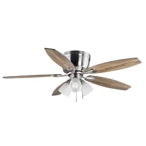 Sidlow 52 in. Indoor LED Brushed Nickel Hugger Dry Rated Ceiling Fan with 5 QuickInstall Reversible Blades and Light Kit