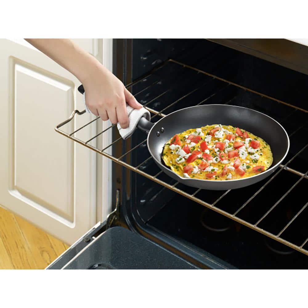 12" Black Aluminum Nonstick Fry Pan with Ergonomic Handles