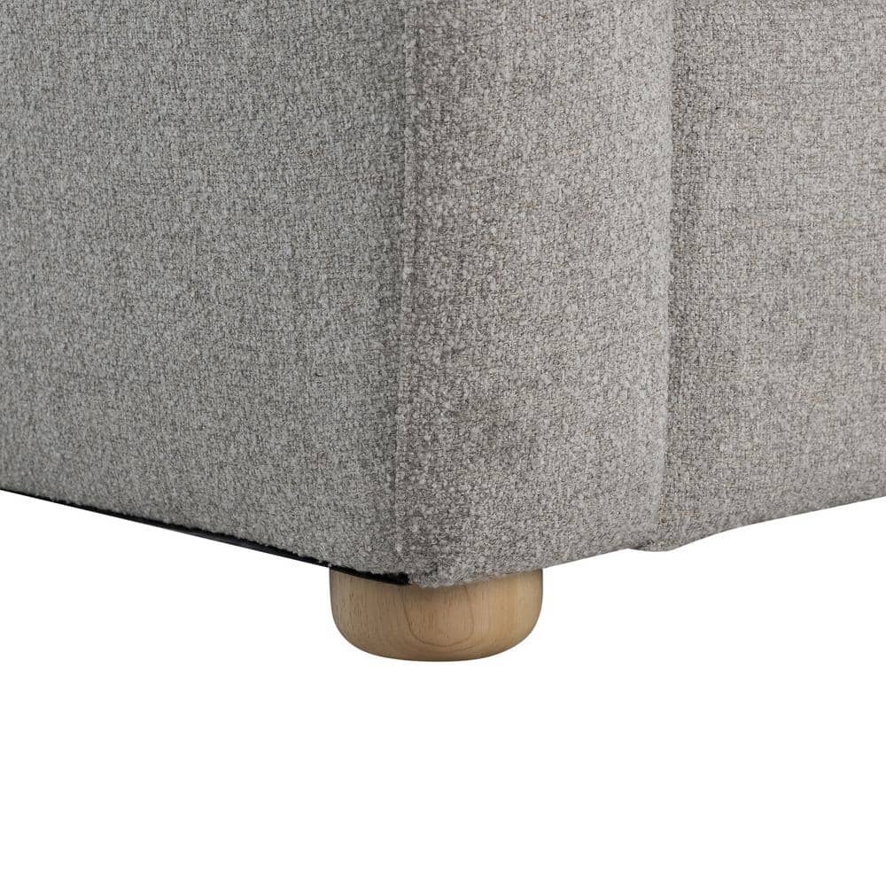Pebble Gray Boucle Fabric Loveseat with Round Arms and Storage