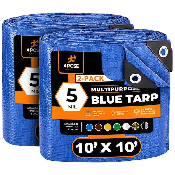 XPOSE SAFETY 10 ft. W x 10 ft. L Blue 5 mil General Purpose Poly Tarp - 2-Pack