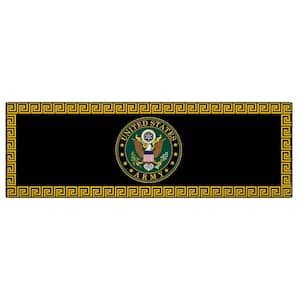 US ARMY Logo Border Washable Non-Slip 2x5 Runner Rug For Man Cave, Bedroom, Kitchen, 20"x 59", Black/Yellow