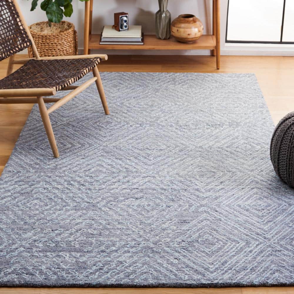 Handmade Abstract Blue Wool & Synthetic 6' Square Area Rug