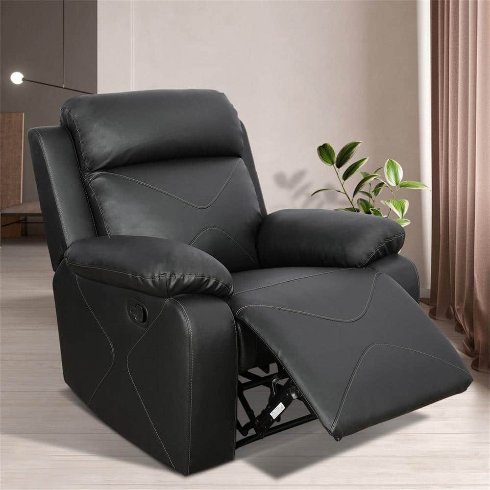 41 in. W Black Faux Leather Manual Recliner