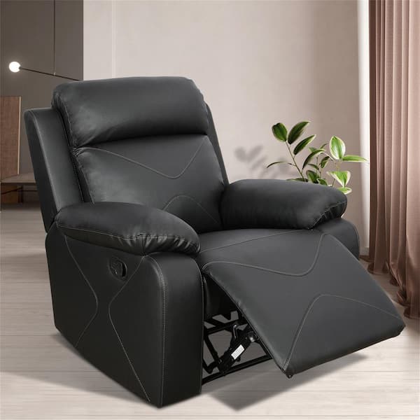AndMakers 41 in. W Black Faux Leather Manual Recliner