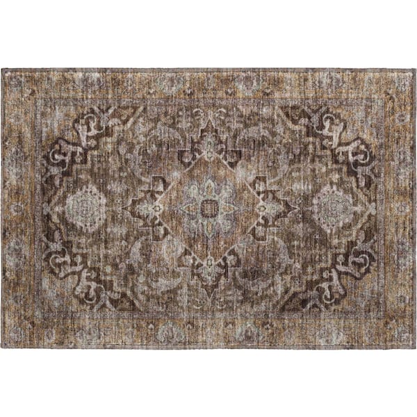 Mayfield Premium Machine Washable Abstract AMF2165 Brown 2 ft. x 3 ft. Accent Rug