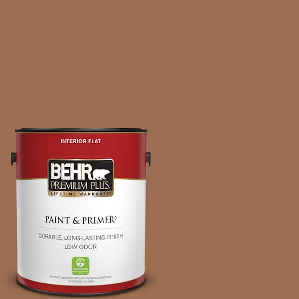 BEHR PREMIUM PLUS 1 gal. #PMD-88 Sorrel Brown Flat Low Odor Interior Paint & Primer