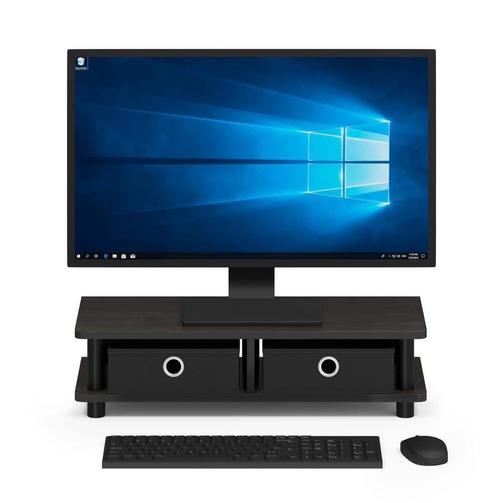Espresso and Black Wood Monitor Stand with Storage Bins