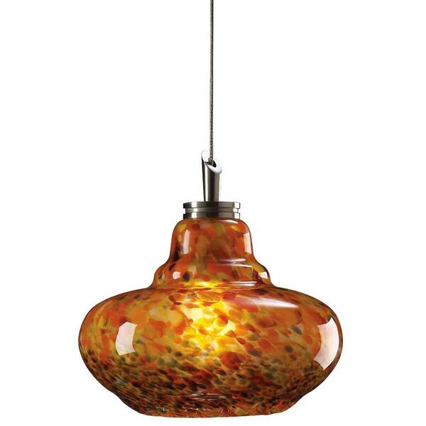 PLC Lighting 1 Light Mini Drop Pendant Satin Nickel Finish Confetti Amber Glass