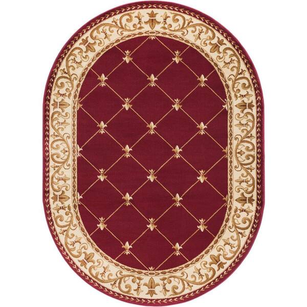 Tayse Rugs Sensation Border Red 5 ft. x 8ft. Oval Indoor Area Rug