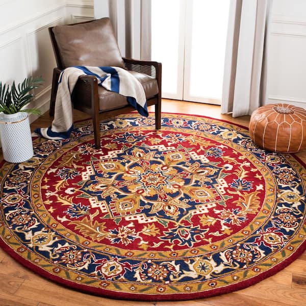 Classic 8 ft. x 8 ft. Round Red/Navy Border Area Rug