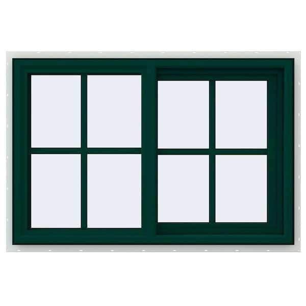 JELD-WEN 35.5 in. x 23.5 in. V-4500 Series Green Painted Vinyl Right-Handed Sliding Window with Colonial Grids/Grilles